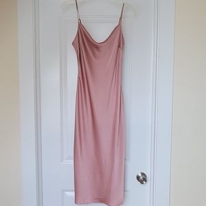 Pink Satin Cowl Neck Dress